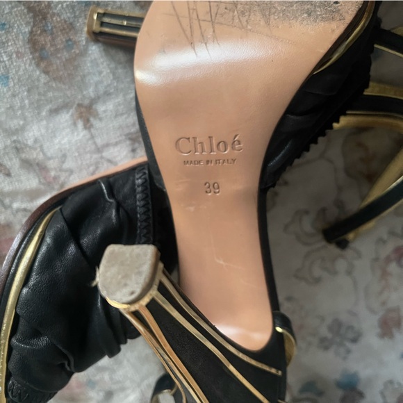 Chloe Black and Gold Heels With Cage Ankle Strap - Picture 11 of 11